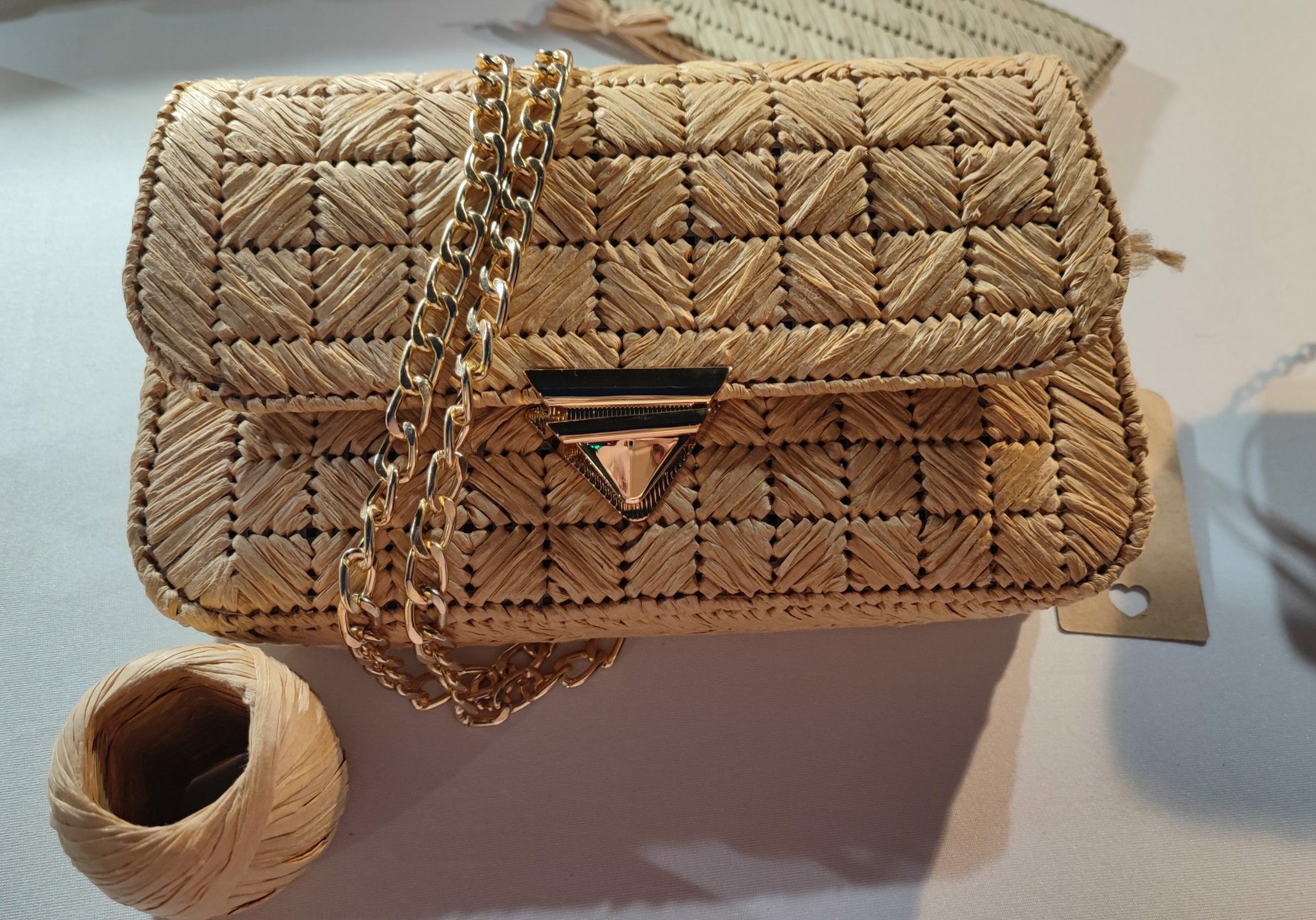 Mini Sacoche Rafia naturel Fermeture triangle